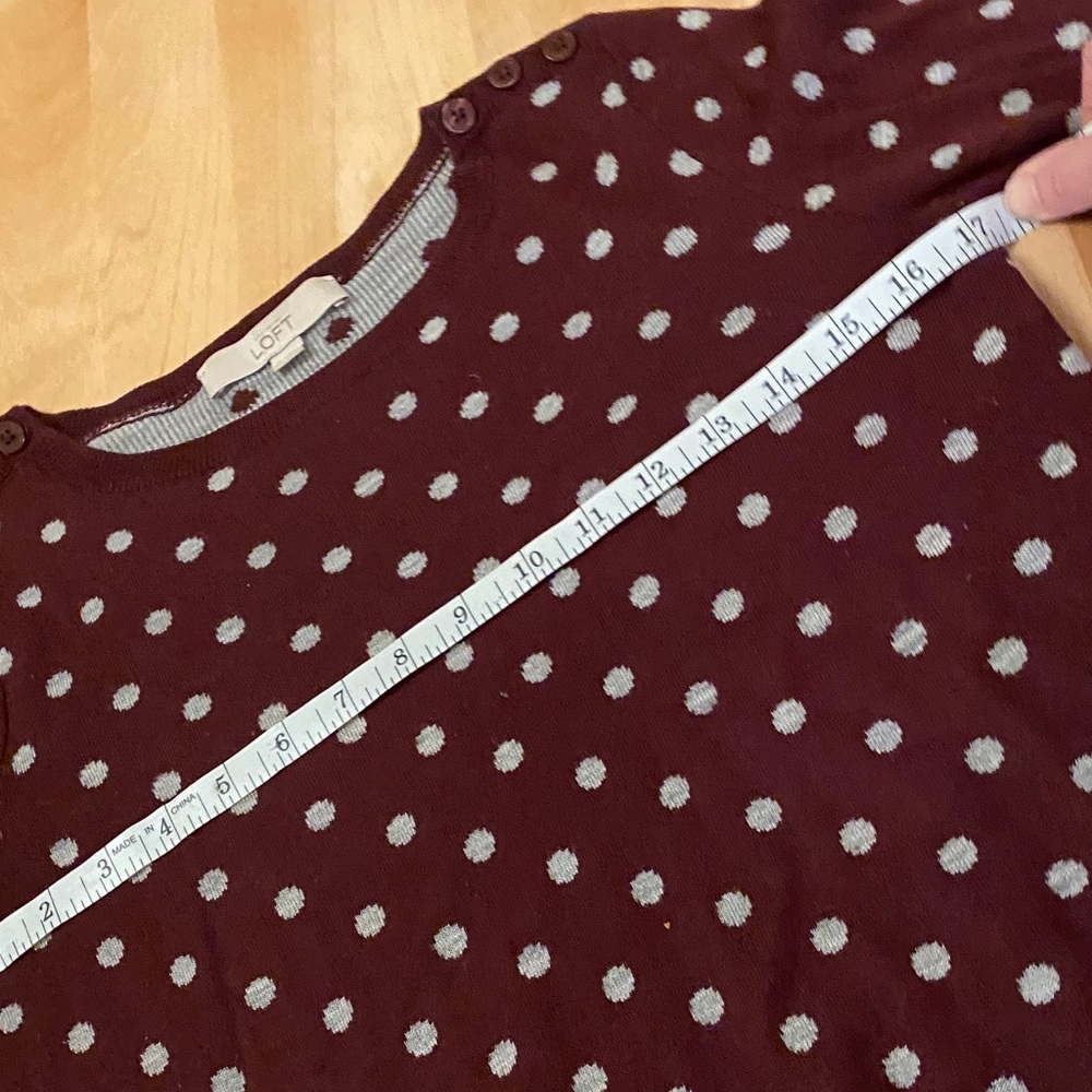 LOFT Burgundy Sweater with Light Gray Dots - Picture 5 of 9